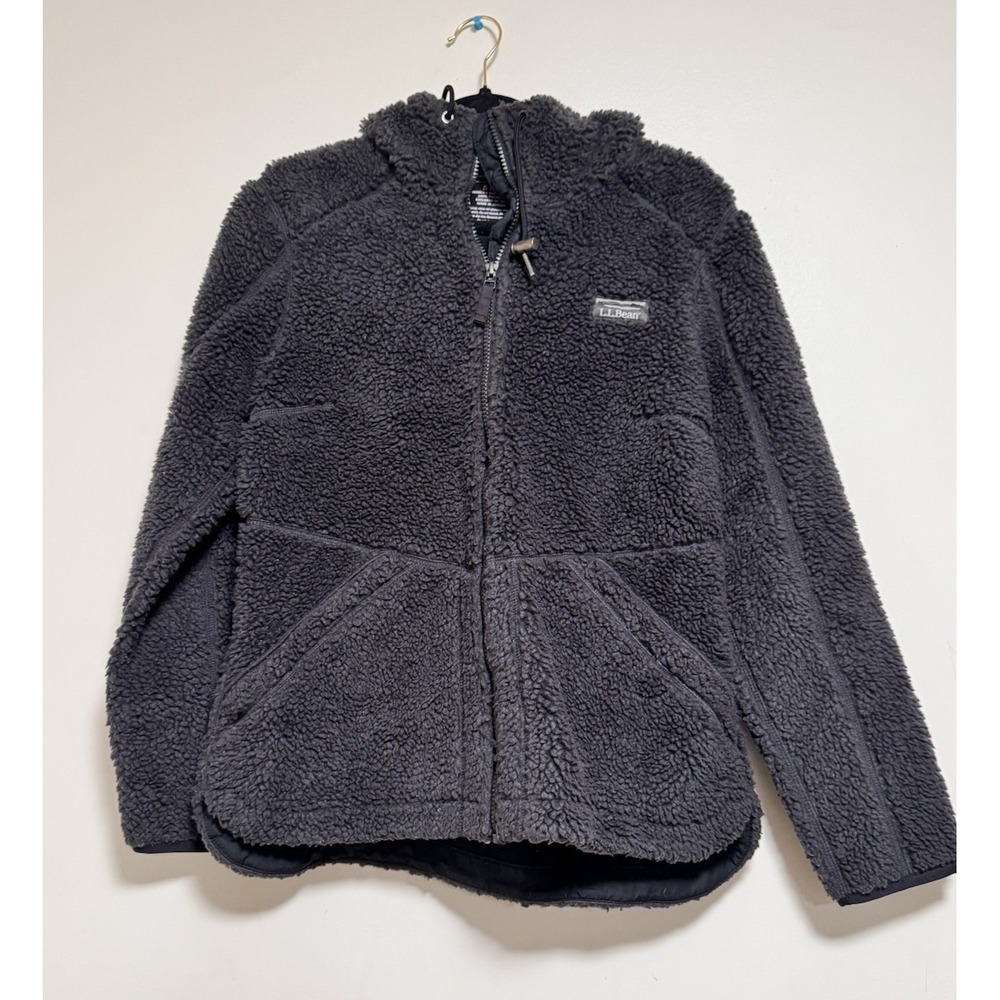 LL Bean Jacket Women S Alloy Gray Mountain Pile Sherpa Fleece Coat Hood Full Zip